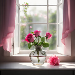 flowers on window sill, summer, beauty, design, bloom, glass