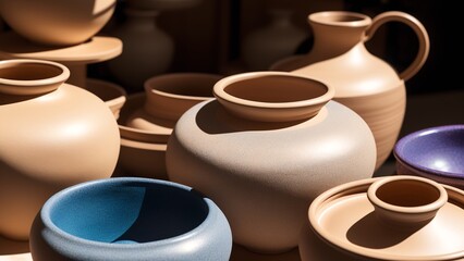 A Scene Of A Breathtaking Display Of Pottery With A Variety Of Colors AI Generative