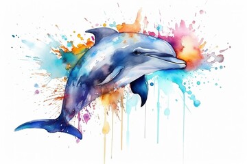 Dolphin watercolour - obrazy, fototapety, plakaty