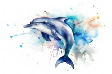 Dolphin watercolour - obrazy, fototapety, plakaty