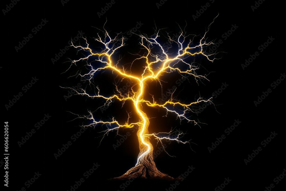 Poster lightning in the shape of a tree. climate change concept. ai generated, human enhanced