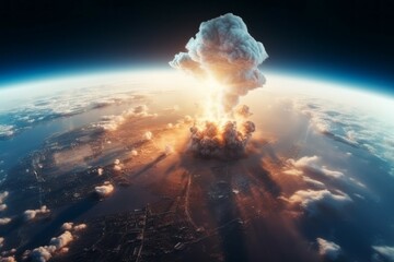 Nuclear explosion, satellite view. The concept of thermonuclear war. AI generated, human enhanced