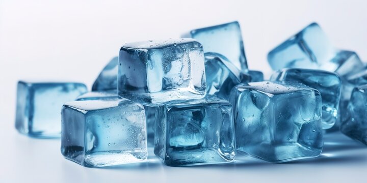 a large selection of ice cubes on a white background, 