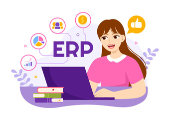 ERP Enterprise Resource Planning System Vector Illustration with Business Integration, Productivity and Company Enhancement in Hand Drawn Templates