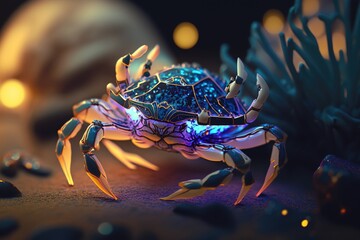 Fototapeta premium beautiful psychedelic colored crab in 4k, generative AI