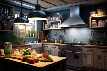 professional catalog image with full kitchen view Cinematic Editorial Photography - obrazy, fototapety, plakaty