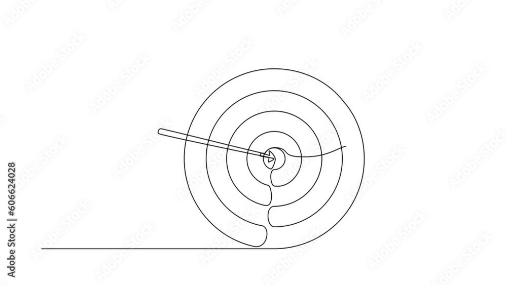 Poster animated self drawing of continuous line draw arabian manager standing next to target. arrow hit tar