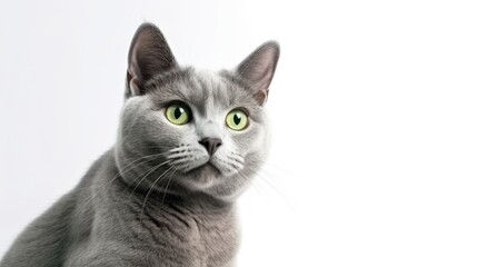 Obraz premium Gray cat with green eyes sitting generative ai