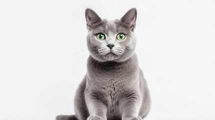 Gray cat with green eyes sitting generative ai