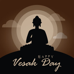 Happy Vesak Day Creative Concept for Card or Banner. Vesak Day is a holy day for Buddhists. Happy Buddha Day with Siddhartha Gautama Statue Design Vector ; Square design ; buddha, buddhism. Brown