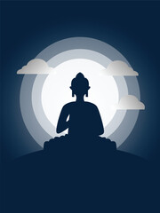 uddha sitting on sunset background-Magha Puja, Asanha Puja,Visakha Puja Day, Buddhist holiday concept.Vector Illustration ; this background can use for wallpaper mobile, phone, banner and poster