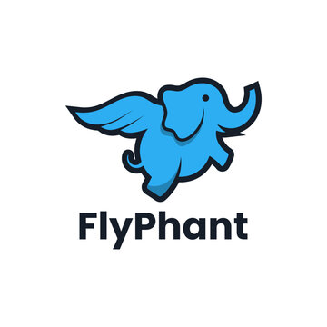 The logo illustrates a cute flying elephant. It is suitable for baby product logos.