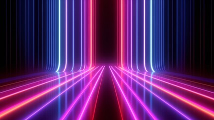 3D abstract background with neon lights. neon tunnel.space construction. 3d illustration, generative Ai