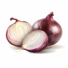 A Whole Red Onion And Two Half Cut Onion. Generative AI