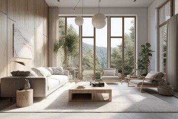 Spring Modern Designer Living Room with Stylish Design and Decor Made with Generative AI