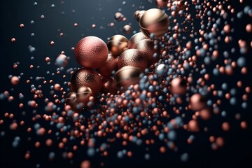 Abstract 3D rendering of shiny spheres floating in space. Futuristic background, generative Ai