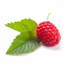 Raspberry With Leaf Isolated White. Generative AI