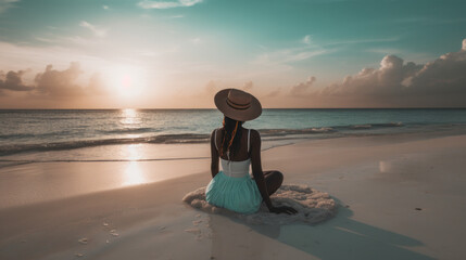 Fototapeta na wymiar Beautiful young asian woman relax smile leisure around beach sea ocean in travel vacation