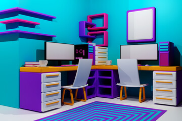 3d low poly illustration study room