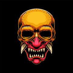 Skull with oni mask illustration