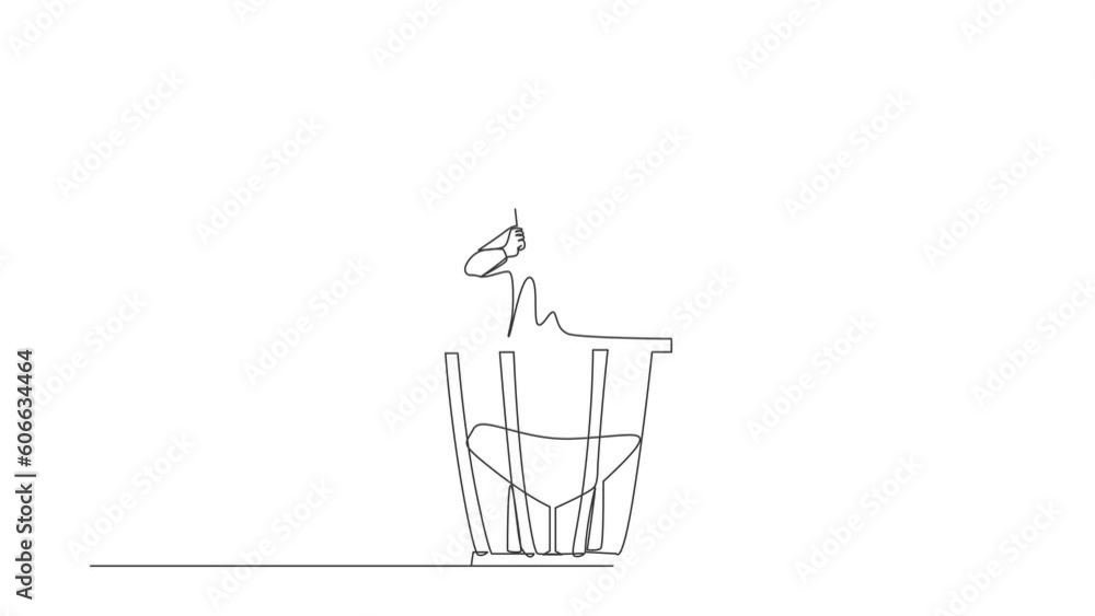 Poster animated self drawing of continuous line draw arab percussion player play on timpani. performer hold