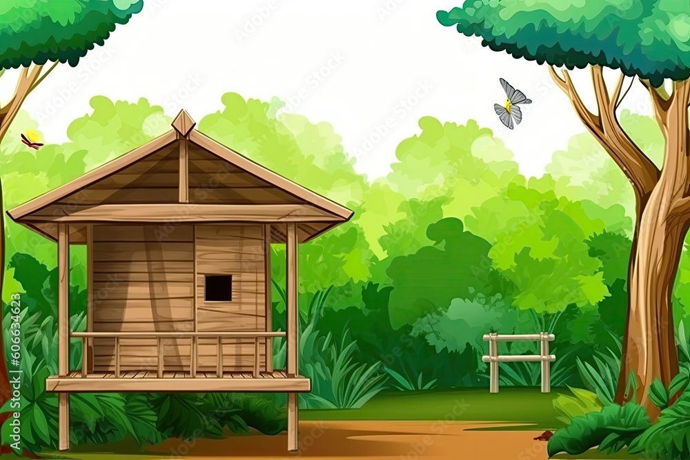 Aufkleber rustic tree house nestled in the heart of a lush forest generative ai