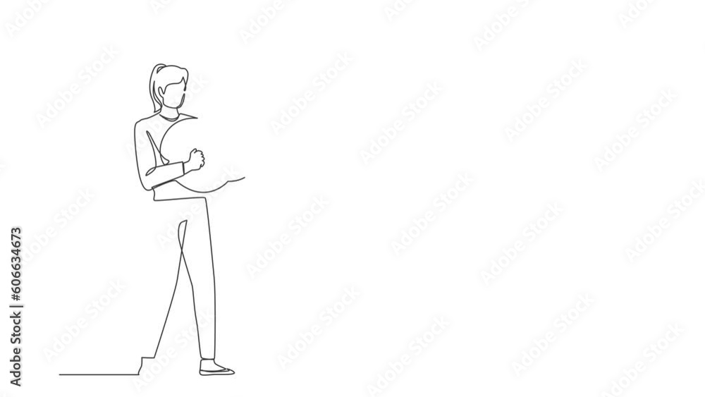 Poster animated self drawing of continuous line draw musician playing cymbals. performer playing classical 
