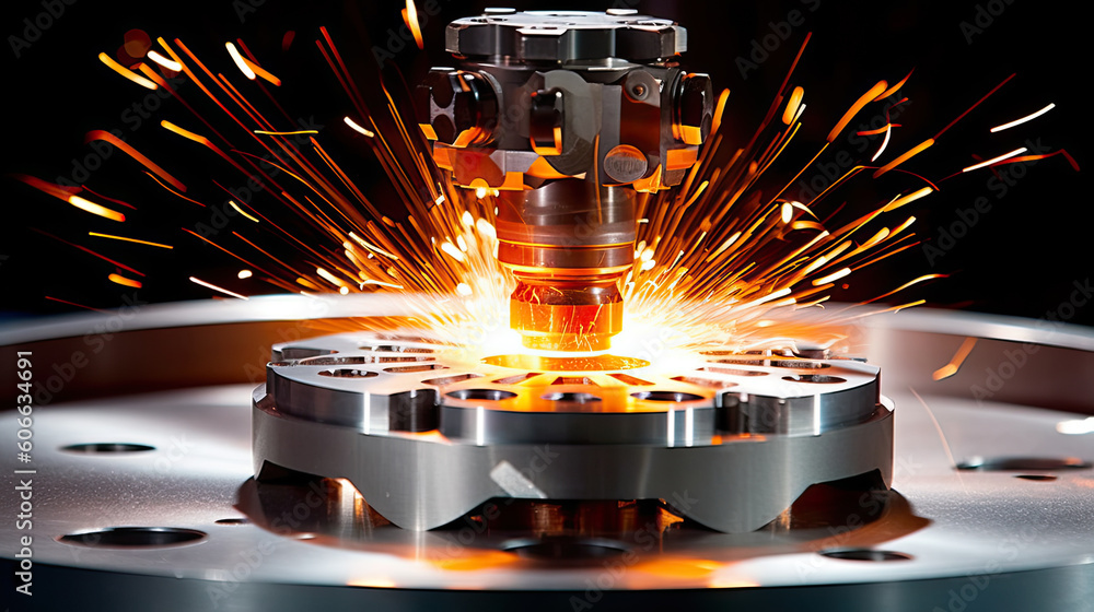 Aufkleber machine tool in metal factory with drilling cnc machines generative ai