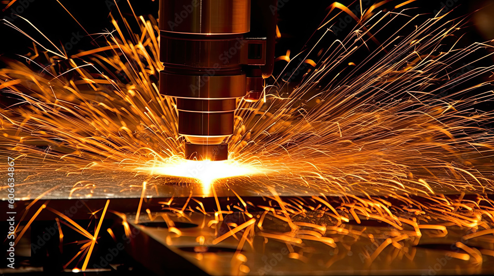 Aufkleber machine tool in metal factory with drilling cnc machines generative ai