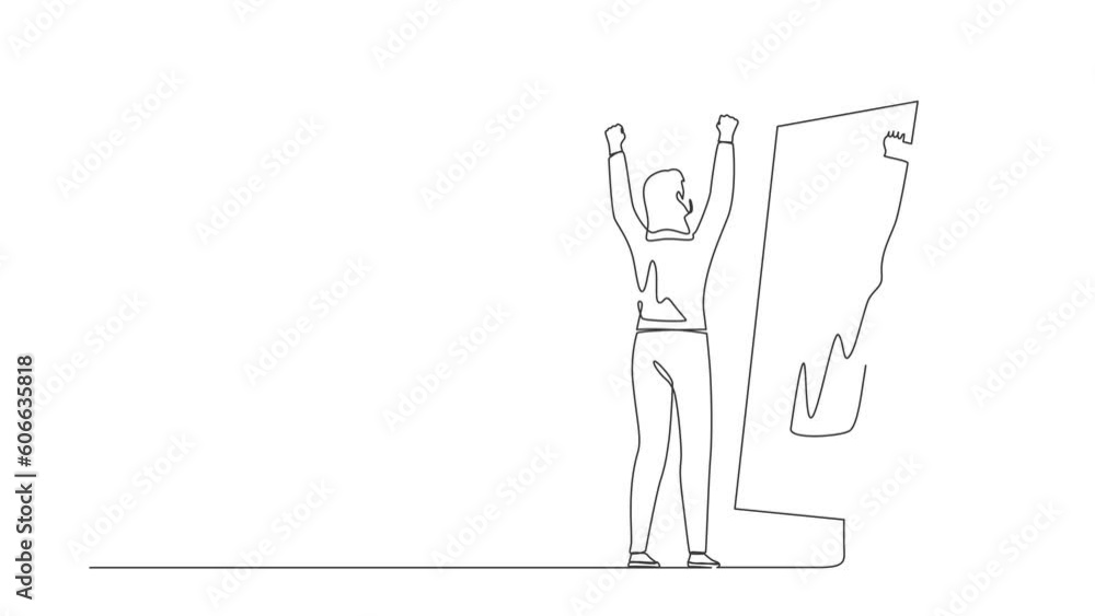Aufkleber animated self drawing of continuous one line draw businesswoman standing in front of mirror looking 
