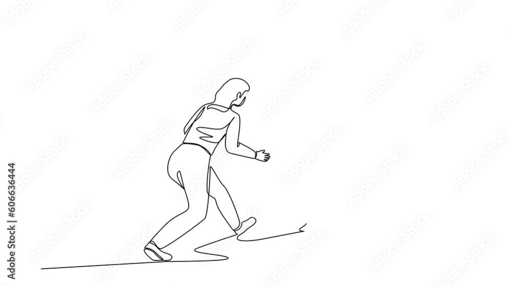 Poster self drawing animation of single line draw boy running to mother. cheerful boy running to hug mother