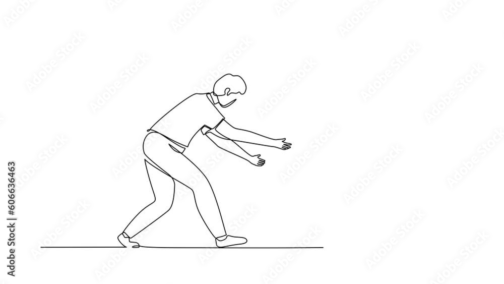 Poster animated self drawing of continuous one line draw boy running to his dad. happy to greet dad returni