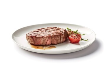 wagyu beef steak Roast in plate white background Cinematic Editorial Food Photography