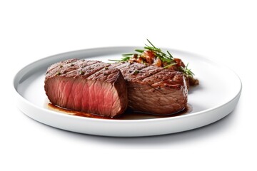 wagyu beef steak Roast in plate white background Cinematic Editorial Food Photography