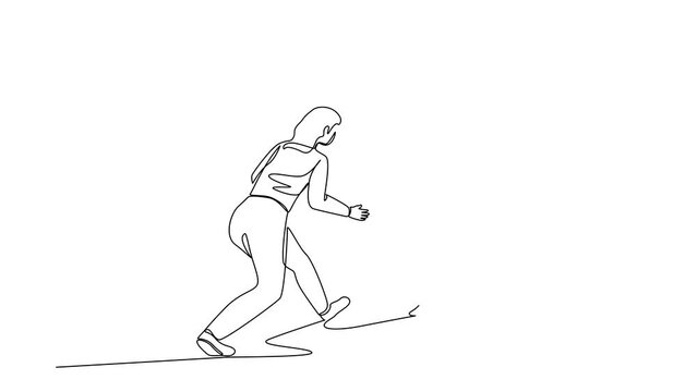 Self Drawing Animation Of Single Line Draw Boy Running To Mother. Cheerful Boy Running To Hug Mother. Son Running To Mom Who Standing Waiting With Open Arms. Continuous Line Draw. Full Length Animated