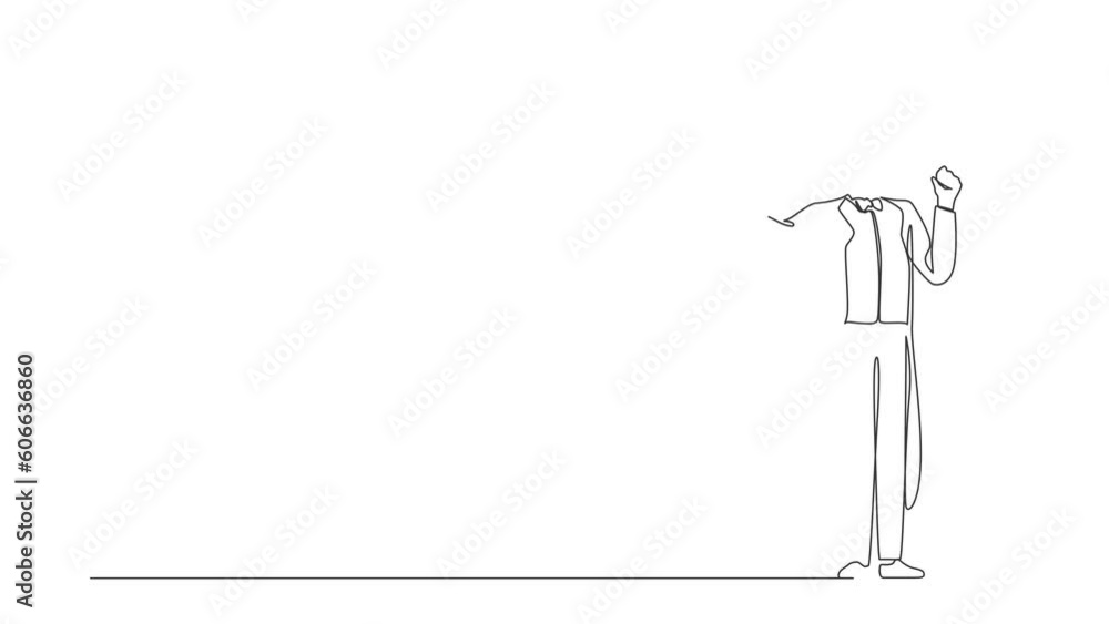 Poster animated self drawing of continuous line draw man music orchestra conductor. male musician in tuxedo