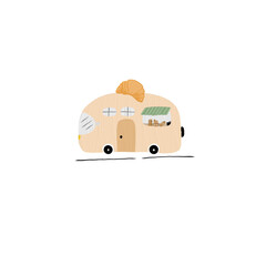 Fototapeta premium illustration of a helmet with a tape, Food truck. Coffee truck. French fries truck. Fruit truck. Food truck minimal. Bread car truck. 
