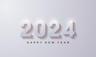 happy new year 2024 with modern silver numerals