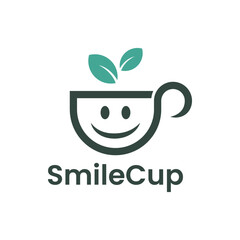 Modern logo combination of cup, leaf and smile. It is suitable for use as a tea shop logo.