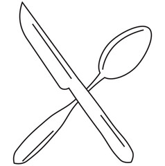big spoon and fork kitchen vector logo clip art design icon black and white flat kitchen cross set