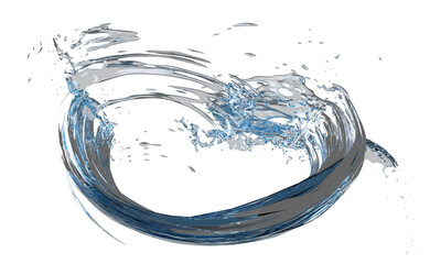 3d clear blue water scattered around, water splash transparent, isolated. 3d render illustration