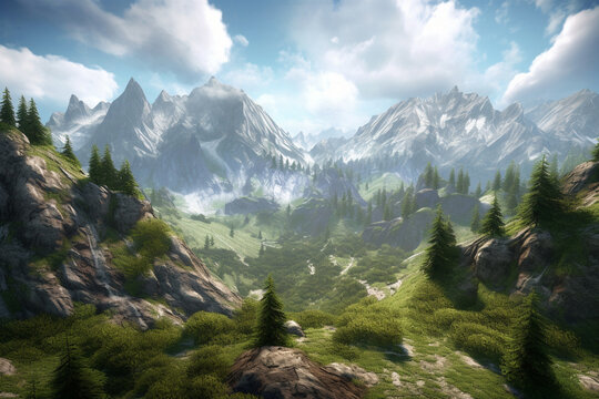 natural scenery in 3D mountain