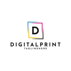 Digital print logo design idea, letter d digital print