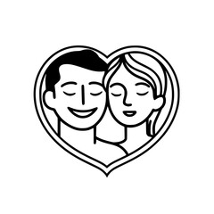 Young couple in heart vector illustration isolated on transparent background