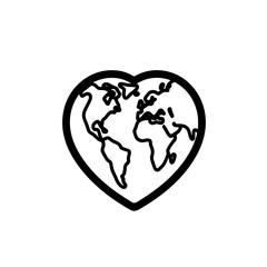 Heart shaped planet Earth vector illustration isolated on transparent background
