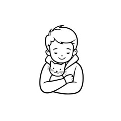 Boy holding cat vector illustration isolated on transparent background