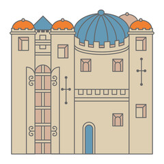 Medieval castle. Retro style. Isolated vector illustration.