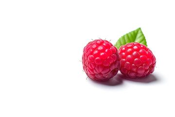 Fresh ripe raspberries isolated on white background with copy space. Created with Generative AI Technology