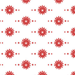 Fototapeta na wymiar Digital png illustration of red suns and dots pattern on transparent background