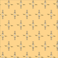 Digital png illustration of beer glasess with clover pattern on yellow and transparent background